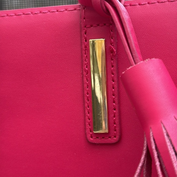 Joy & Iman Hot Pink Leather Tote Tassels Built In Organizer Tons Of Pockets - Picture 10 of 16